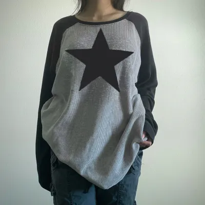 Women Casual Star-Print Crewneck Sweatshirt