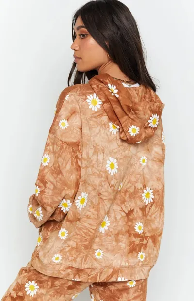 Women Casual Daisy Tie-Dye Printed Hoodie