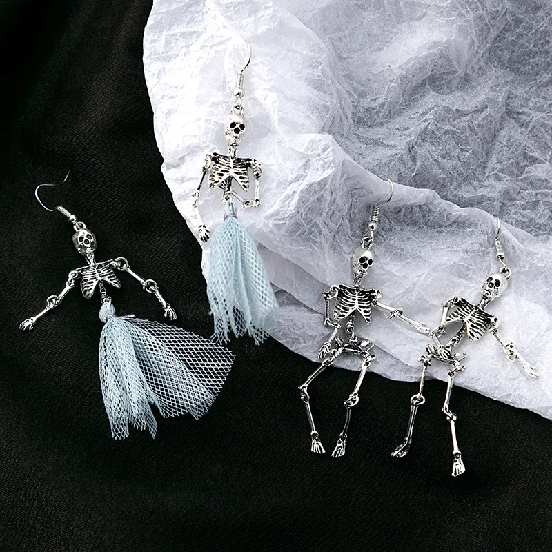 Halloween Women Cartoon Skull Blue Mesh Earrings