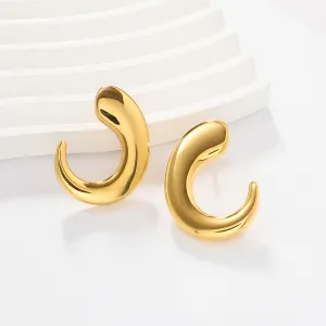 Women Fashion Simple Geometric C Shape Hollow Titanium Steel Earrings