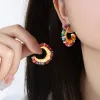 F976-Natural Mix Color Colored Stone-Gold Earrings