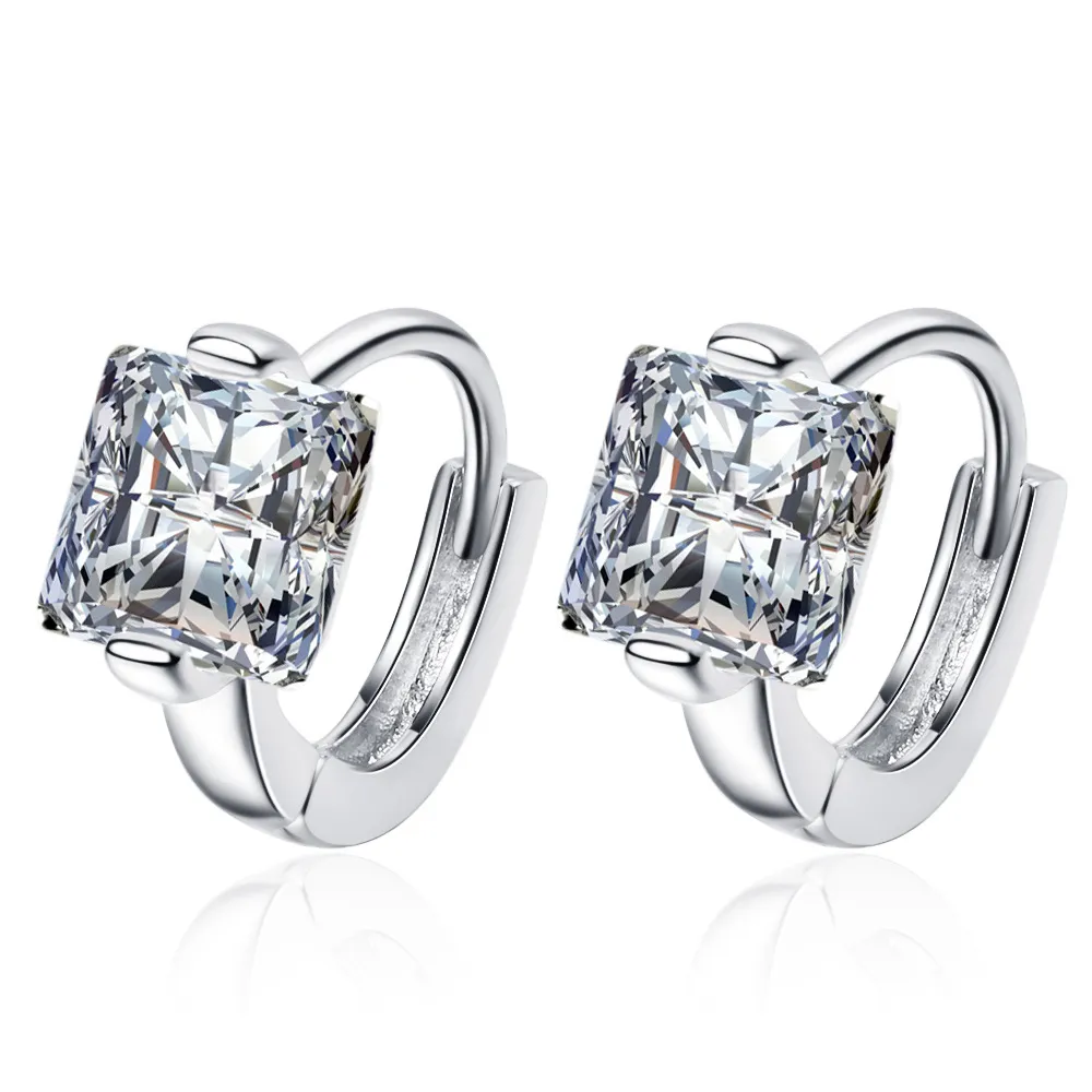 Women Fashion Simple Square Rhinestone Mini Ear Buckle Copper Geometric Earrings
