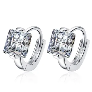 Women Fashion Simple Square Rhinestone Mini Ear Buckle Copper Geometric Earrings