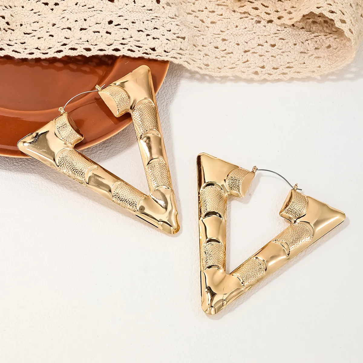 Women Fashion Exaggerated Triangle Metal Bamboo Earrings