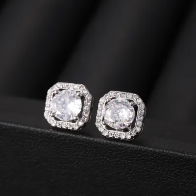 Women Fashion Square Rhinestone Earrings Copper Drop Earrings