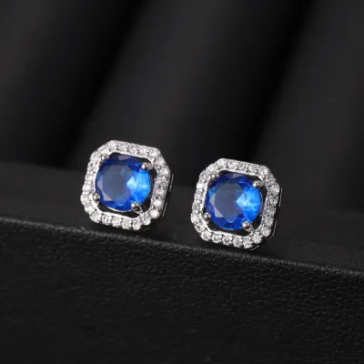 Women Fashion Square Rhinestone Earrings Copper Drop Earrings