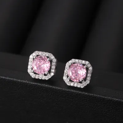 Women Fashion Square Rhinestone Earrings Copper Drop Earrings