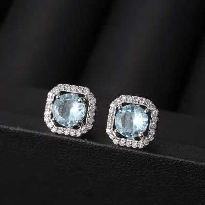 Women Fashion Square Rhinestone Earrings Copper Drop Earrings