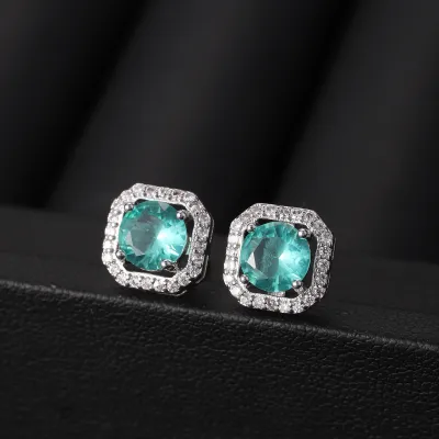 Women Fashion Square Rhinestone Earrings Copper Drop Earrings