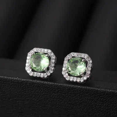 Women Fashion Square Rhinestone Earrings Copper Drop Earrings