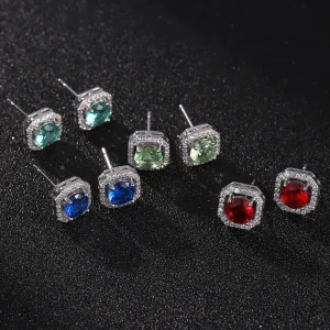 Women Fashion Square Rhinestone Earrings Copper Drop Earrings
