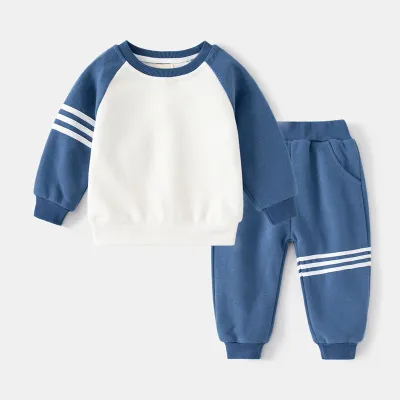 Kids Toddler Boys Spring Autumn Casual Cute Stripe Print Color Blocking Long Sleeve Sweatshirts Trousers Set