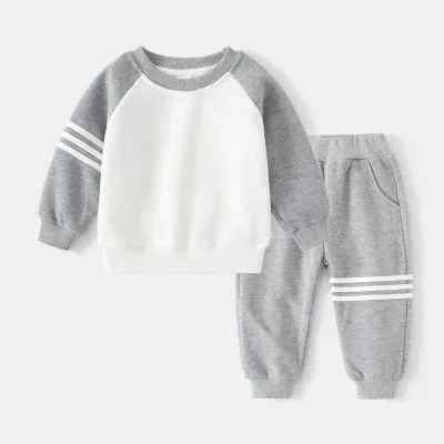 Kids Toddler Boys Spring Autumn Casual Cute Stripe Print Color Blocking Long Sleeve Sweatshirts Trousers Set
