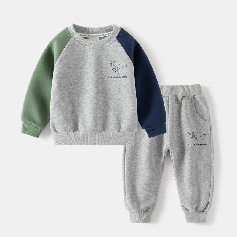 Kids Toddler Boys Spring Autumn Cute Dinosaur Print Color Blocking Long Sleeve Sweatshirt and Pants Set