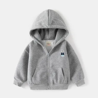 Kids Toddler Boys Autumn Winter Casual Cute Cartoon Stripe Fleece Long Sleeve Zipper Hooded Coat