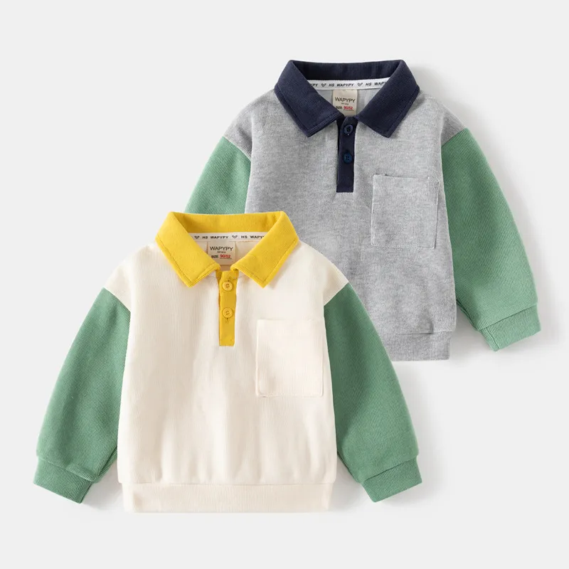 Kids Toddler Boys Spring Autumn Casual Cute Color Blocking Long Sleeve Pullover Sweatshirts