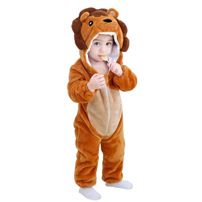 Kids Toddler Boys Girls Autumn Winter Casual Cute Cartoon Animals Flannel Long Sleeve Hooded Romper