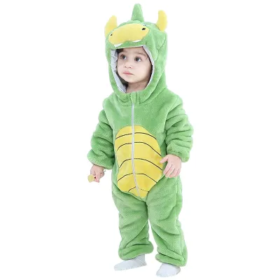 Kids Toddler Boys Girls Autumn Winter Casual Cute Cartoon Animals Flannel Long Sleeve Hooded Romper