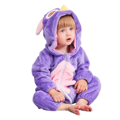 Kids Toddler Boys Girls Autumn Winter Casual Cute Cartoon Animals Flannel Long Sleeve Hooded Romper