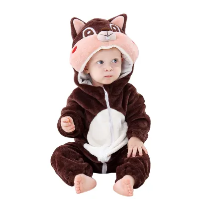 Kids Toddler Boys Girls Autumn Winter Casual Cute Cartoon Animals Flannel Long Sleeve Hooded Romper