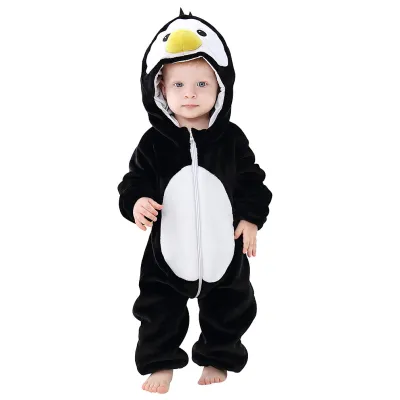 Kids Toddler Boys Girls Autumn Winter Casual Cute Cartoon Animals Flannel Long Sleeve Hooded Romper