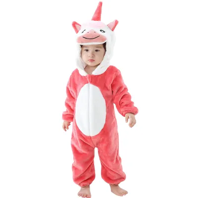 Kids Toddler Boys Girls Autumn Winter Casual Cute Cartoon Animals Flannel Long Sleeve Hooded Romper
