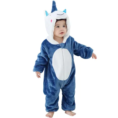 Kids Toddler Boys Girls Autumn Winter Casual Cute Cartoon Animals Flannel Long Sleeve Hooded Romper