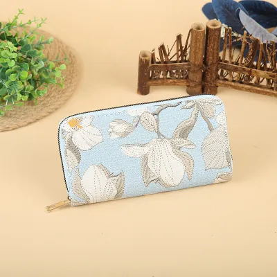 Women Fashion Floral Embroidery Large Capacity Zipper PU Leather Purses