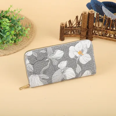 Women Fashion Floral Embroidery Large Capacity Zipper PU Leather Purses