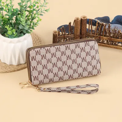 Women Vintage Letter Printing Long Zipper Purses Wallet Simple
