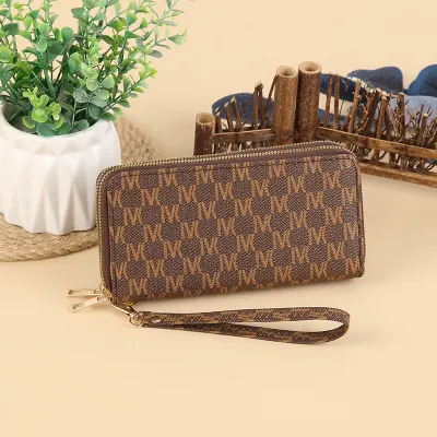 Women Vintage Letter Printing Long Zipper Purses Wallet Simple