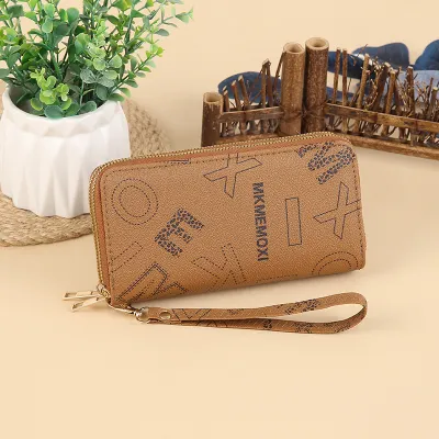 Women Vintage Letter Printing Long Zipper Purses Wallet Simple