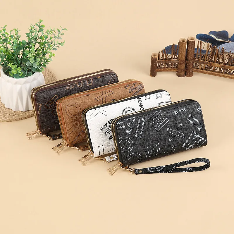 Women Vintage Letter Printing Long Zipper Purses Wallet Simple