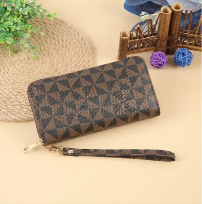 Women Fashion Geometric Stripe Large Capacity Zipper Multi-Card PU Leather Purses