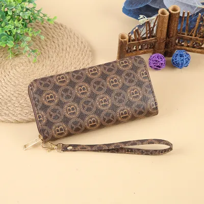 Women Fashion Geometric Stripe Large Capacity Zipper Multi-Card PU Leather Purses
