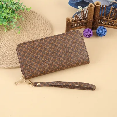 Women Fashion Geometric Stripe Large Capacity Zipper Multi-Card PU Leather Purses