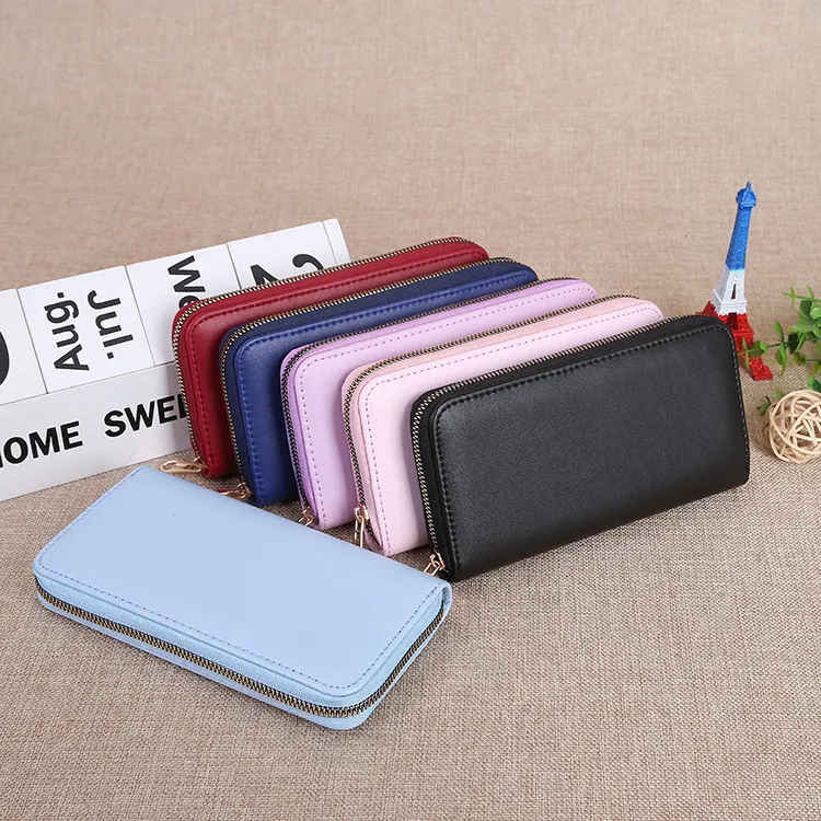 Women's Urban Simplicity Solid Color PU Leather Multi-Card Zipper Long Purses