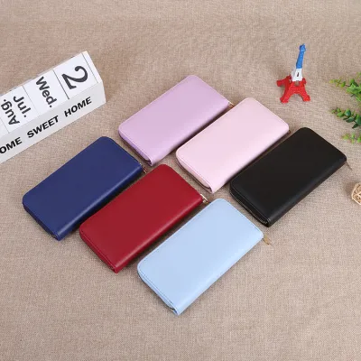 Women's Urban Simplicity Solid Color PU Leather Multi-Card Zipper Long Purses