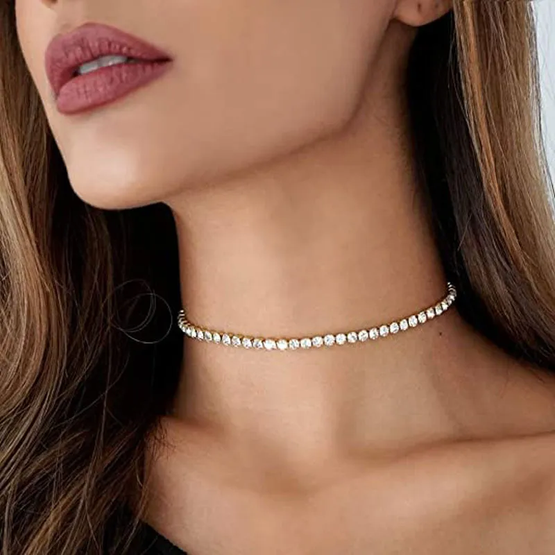Women Simple Rhinestone Chain Necklace