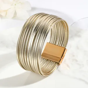Women's Retro Multi-Layer PU Leather Magnetic Buckle Bracelet Geometric Fashion Commuter
