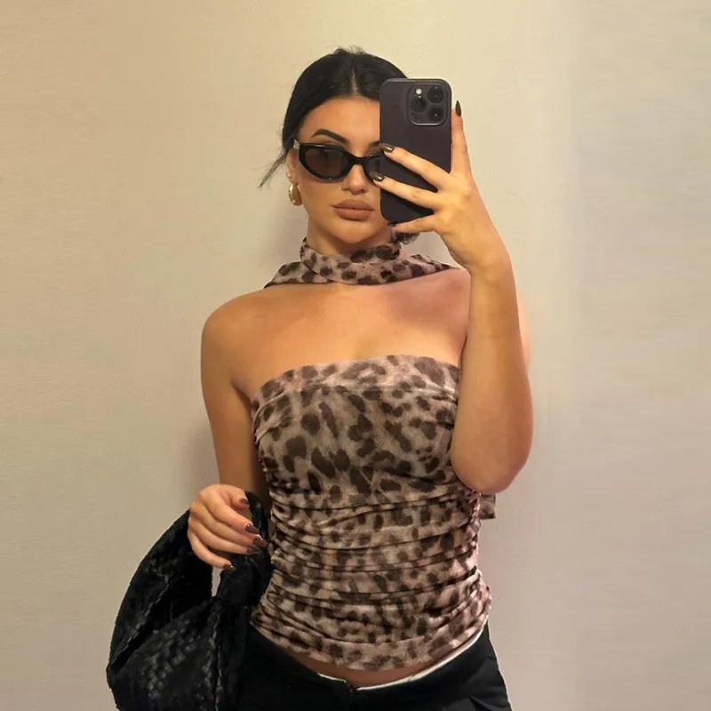Sexy Summer Women Fashion Street Hot Girl Leopard Print Slim Tube Top