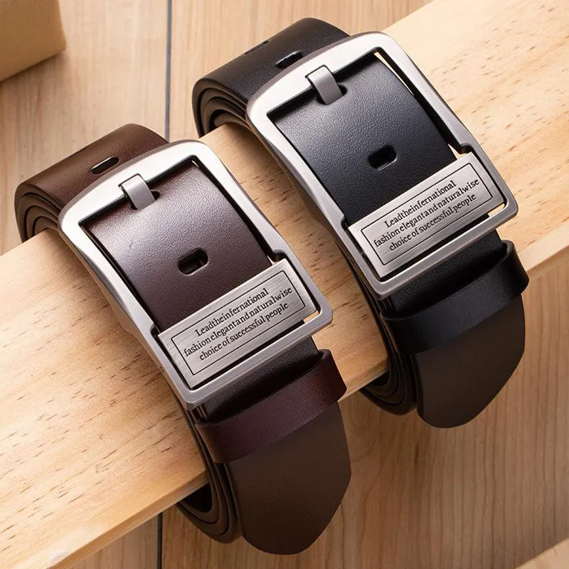Men Genuine Leather Retro Cowhide Pin Buckle Belt