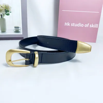 Women Vintage Gold Metal Buckle Pu Belt