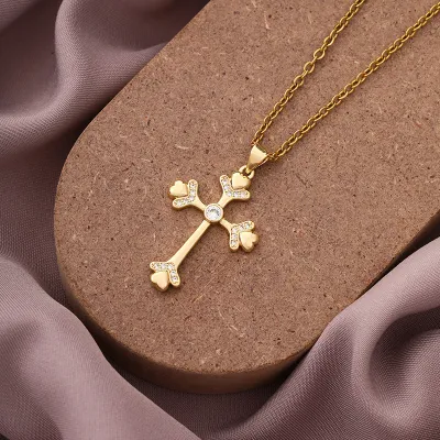 Men's Vintage Cross Rhinestone Necklace Fashion Casual Copper Jewelry