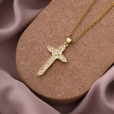Men's Vintage Cross Rhinestone Necklace Fashion Casual Copper Jewelry