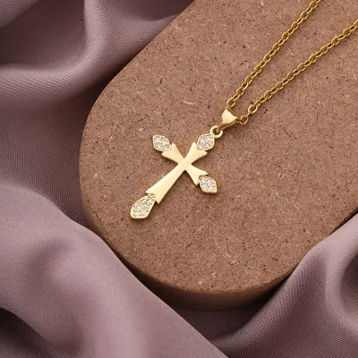 Men's Vintage Cross Rhinestone Necklace Fashion Casual Copper Jewelry