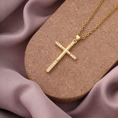 Men's Vintage Cross Rhinestone Necklace Fashion Casual Copper Jewelry