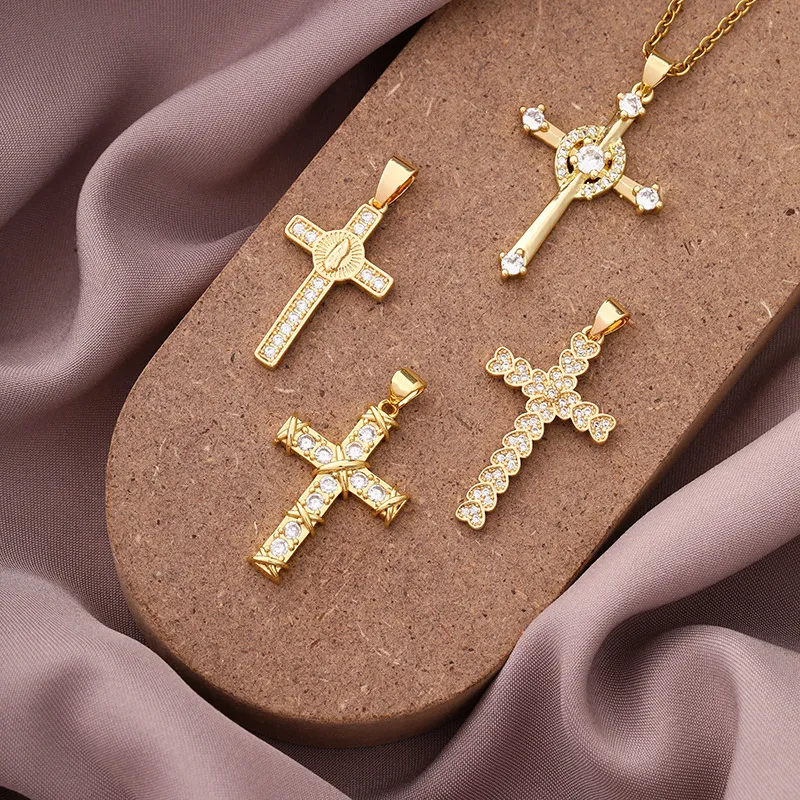 Men's Vintage Cross Rhinestone Necklace Fashion Casual Copper Jewelry