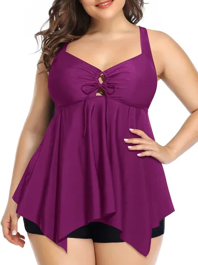 Summer Women Plus Size Leopard Floral Printed High Waist Tankini Swimsuit Set
