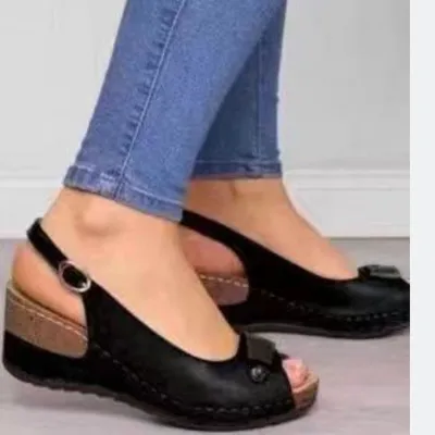 Summer Women Vintage Plus Size Roman Wedge Heel Peep Toe Sandals